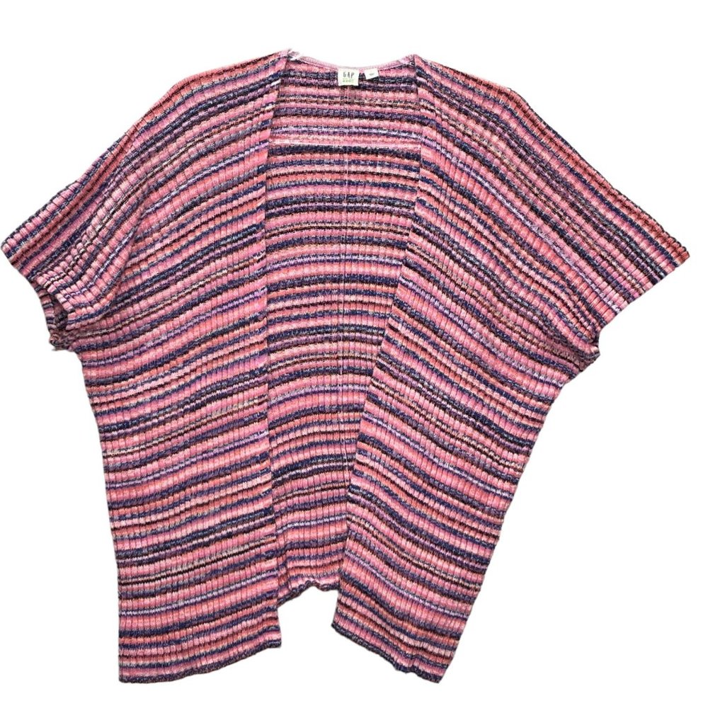 Gap Cardigan Sweater Women Small Pink White Striped Knit Open Front Cotton